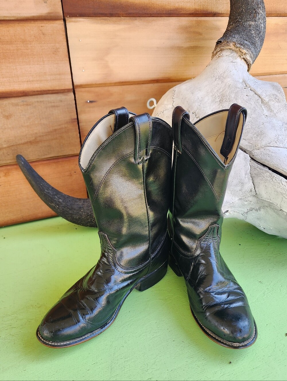 Vintage Laredo Black Leather Cowboy Boots Women's Size 6.5M USA Made